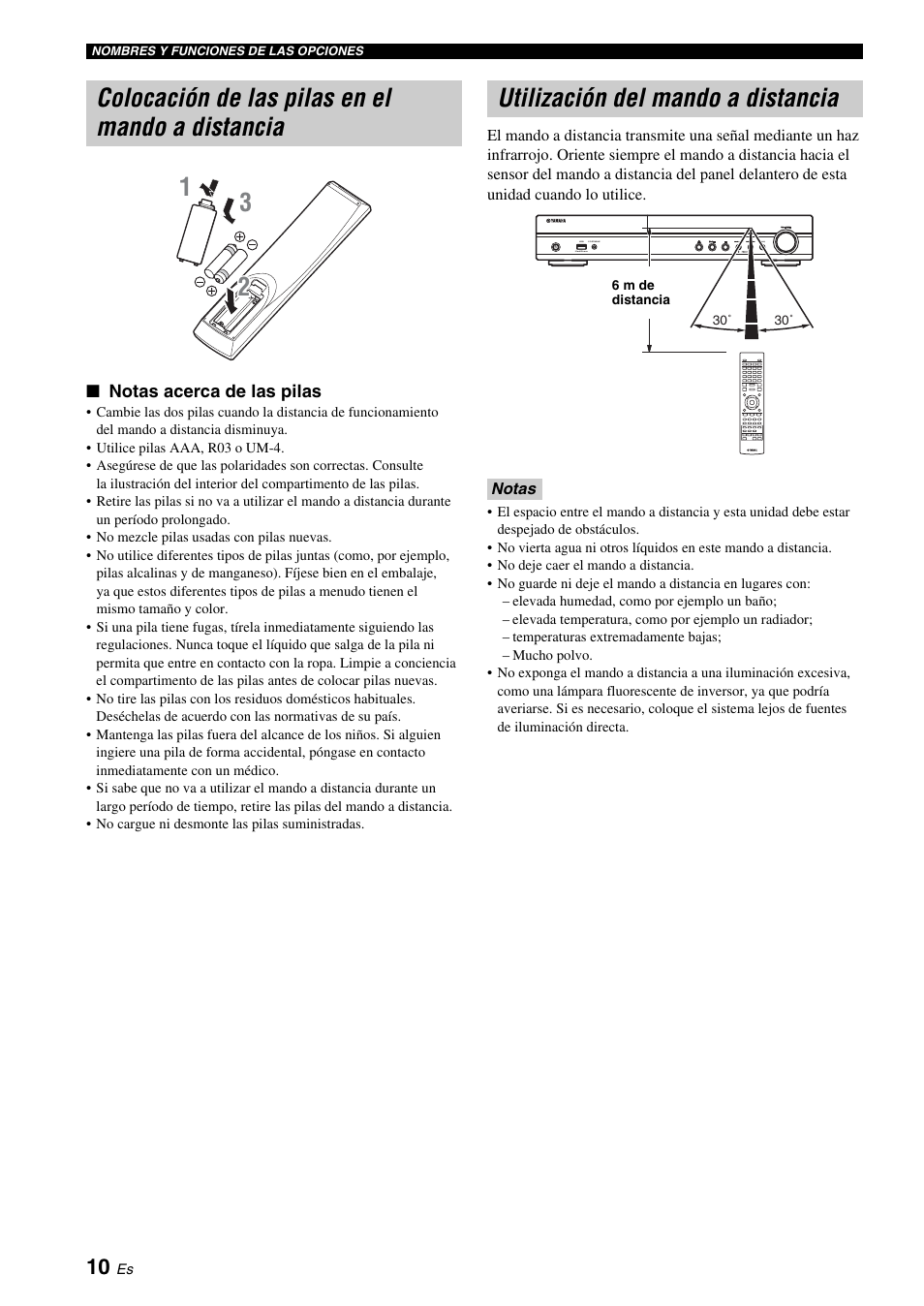 Colocación de las pilas en el mando a distancia, Utilización del mando a distancia, Pág. 10) | Yamaha BRX-610 User Manual | Page 65 / 225