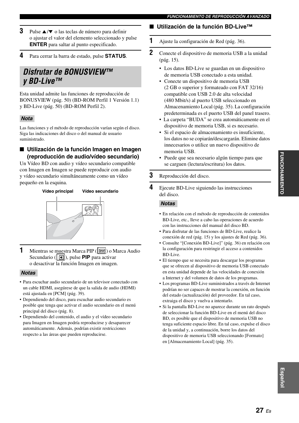 Disfrutar de bonusview™ y bd-live, Pág. 27, Imagen (pág. 27) | E (pág. 27) | Yamaha BRX-610 User Manual | Page 82 / 225