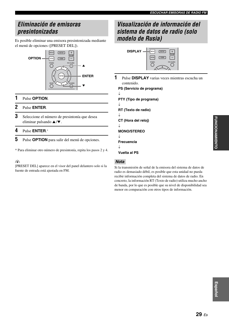 Eliminación de emisoras presintonizadas, De radio (solo modelo de rusia), Pág. 29 | Yamaha BRX-610 User Manual | Page 84 / 225