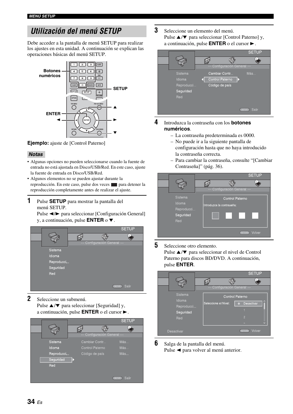 Utilización del menú setup | Yamaha BRX-610 User Manual | Page 89 / 225