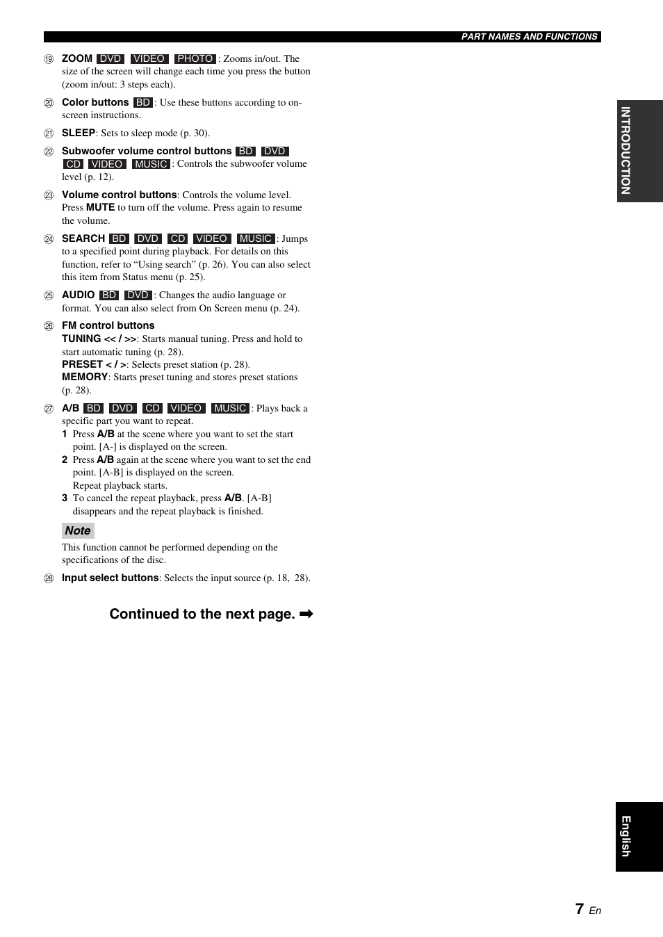 Continued to the next page | Yamaha BRX-610 User Manual | Page 9 / 225