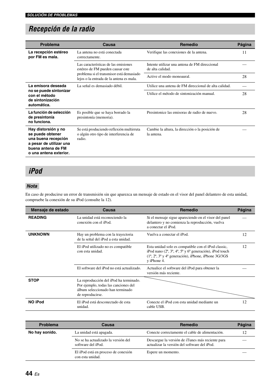 Recepción de la radio, Ipod, Recepción de la radio ipod | Yamaha BRX-610 User Manual | Page 99 / 225