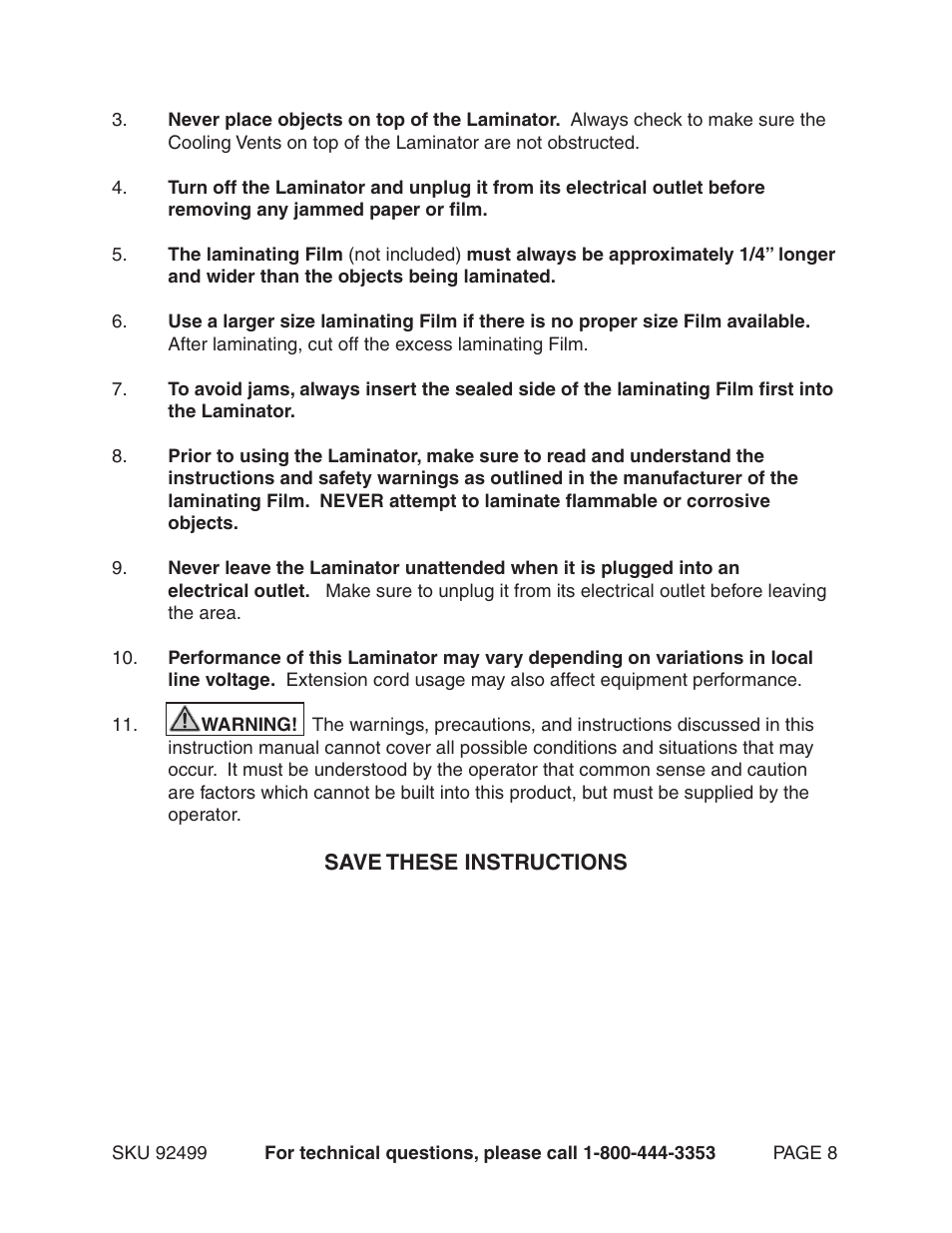 Harbor Freight Tools 92499 User Manual | Page 8 / 11