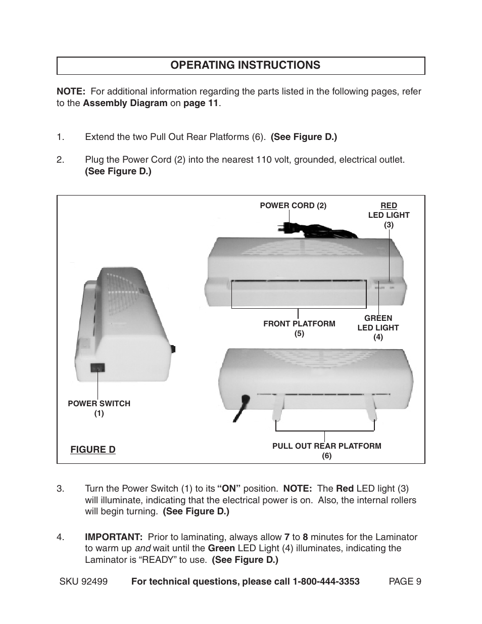 Operating instructions | Harbor Freight Tools 92499 User Manual | Page 9 / 11