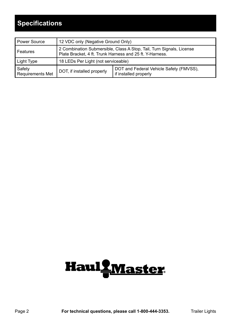 Specifications | Harbor Freight Tools 94137 User Manual | Page 2 / 8