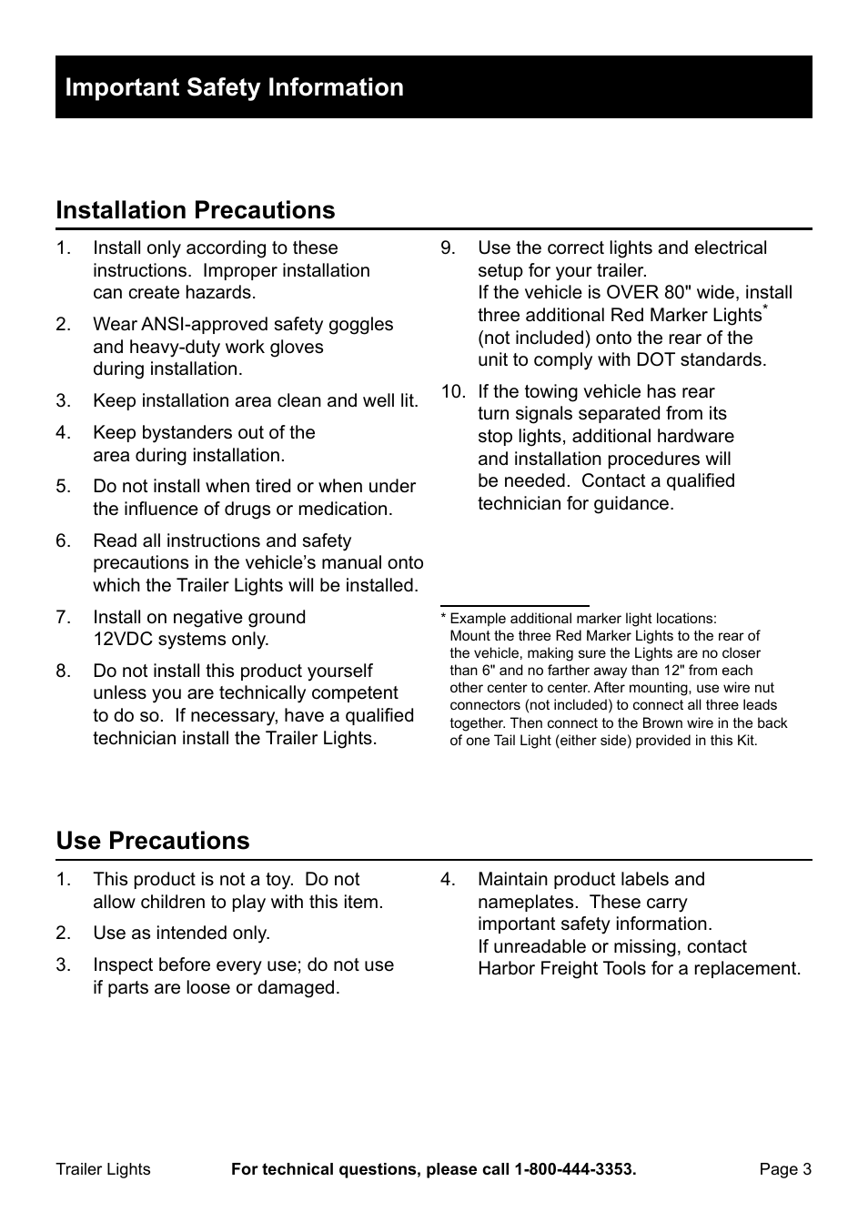 Use precautions | Harbor Freight Tools 94137 User Manual | Page 3 / 8