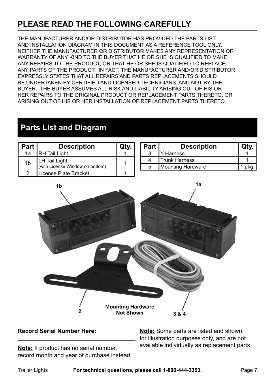 Please read the following carefully, Parts list and diagram | Harbor Freight Tools 94137 User Manual | Page 7 / 8