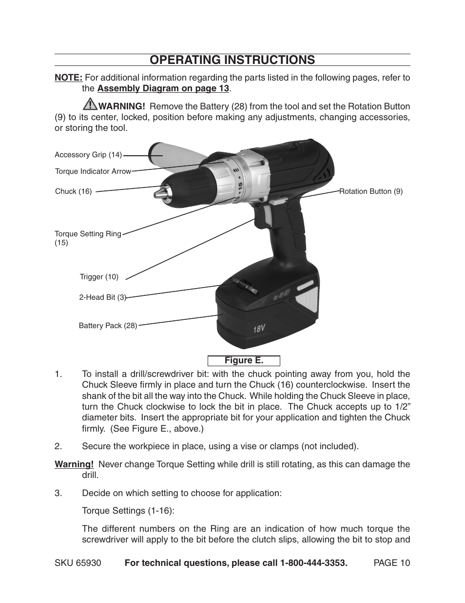 Operating instructions | Harbor Freight Tools 65930 User Manual | Page 10 / 14