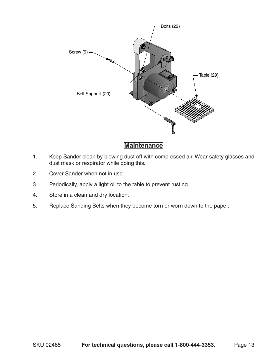 Maintenance | Harbor Freight Tools BELT SANDER - 1 X 30 INCHES 2485 User Manual | Page 13 / 16