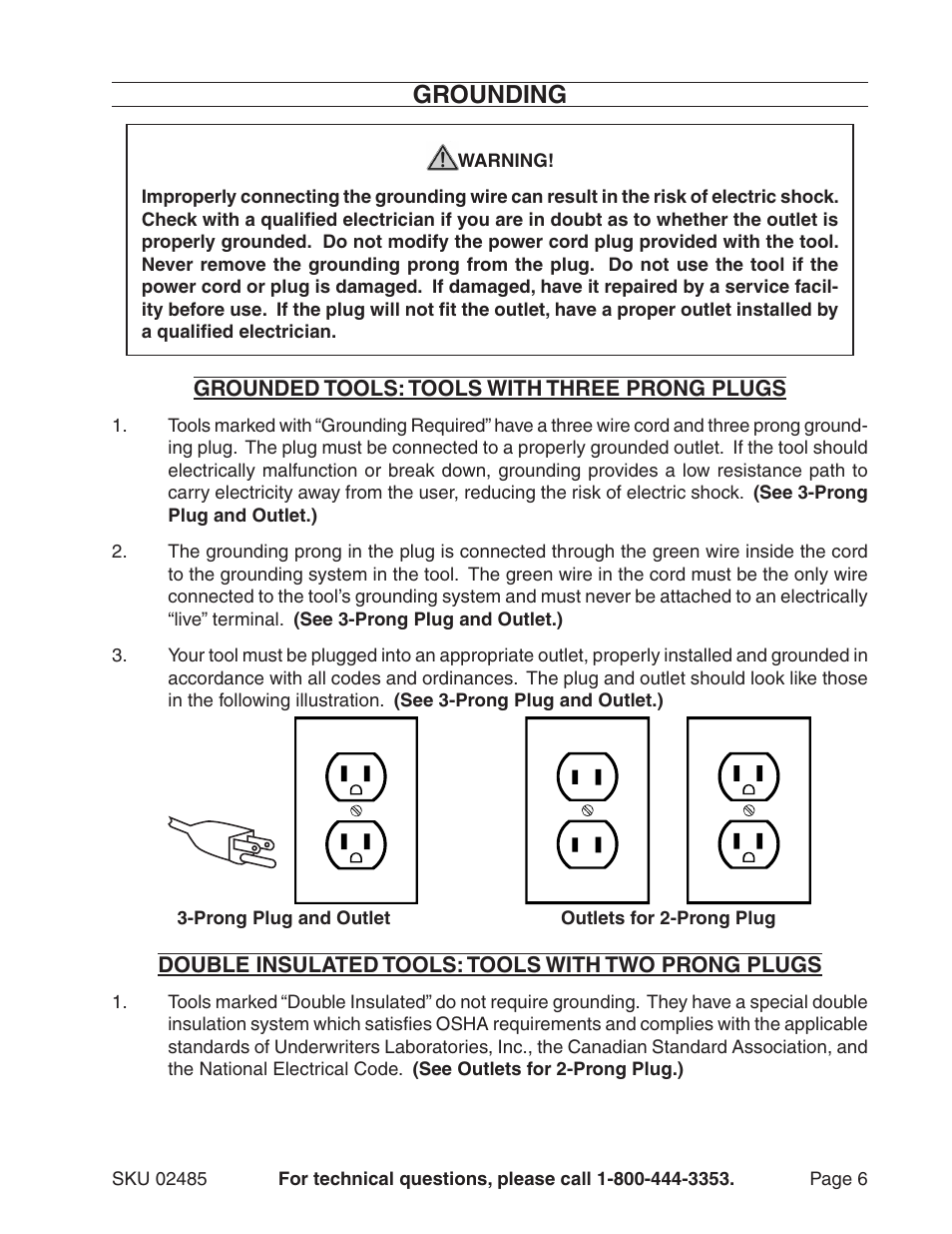 Grounding | Harbor Freight Tools BELT SANDER - 1 X 30 INCHES 2485 User Manual | Page 6 / 16