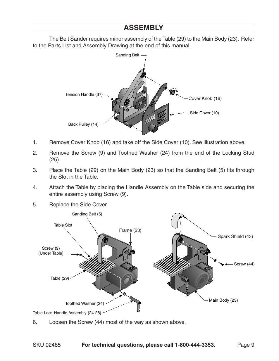 Assembly | Harbor Freight Tools BELT SANDER - 1 X 30 INCHES 2485 User Manual | Page 9 / 16