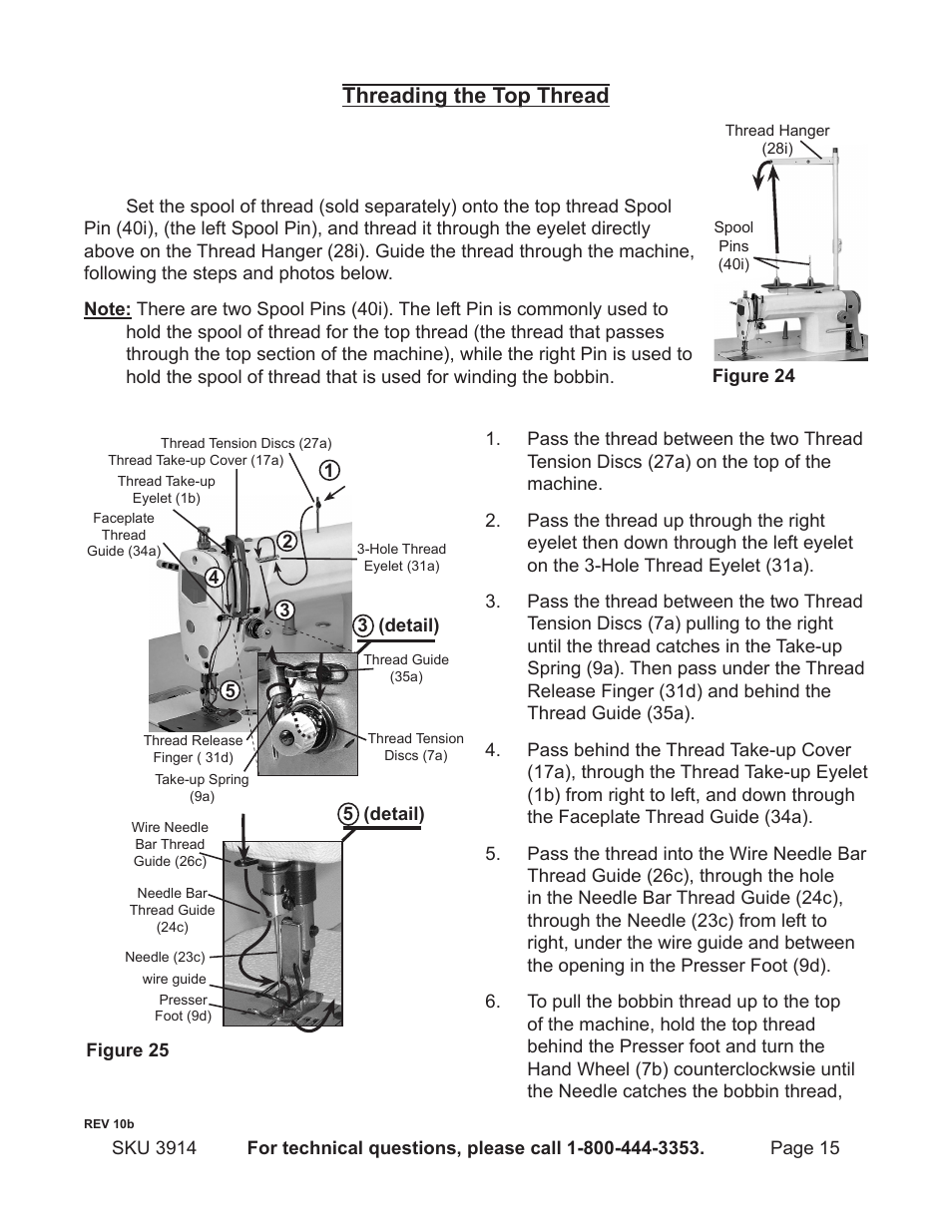 Threading the top thread | Harbor Freight Tools 3914 User Manual | Page 15 / 40