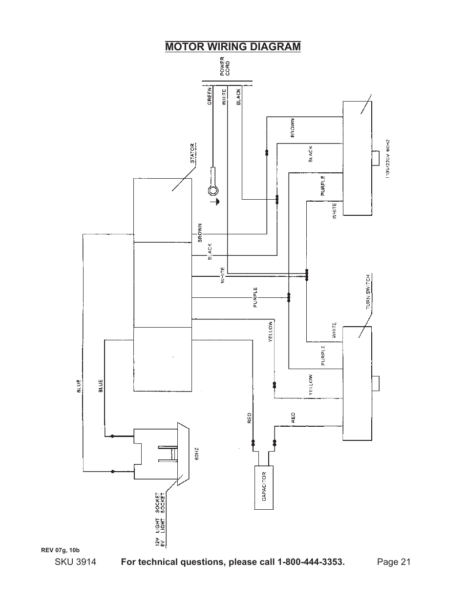 Motor wiring diagram | Harbor Freight Tools 3914 User Manual | Page 21 / 40