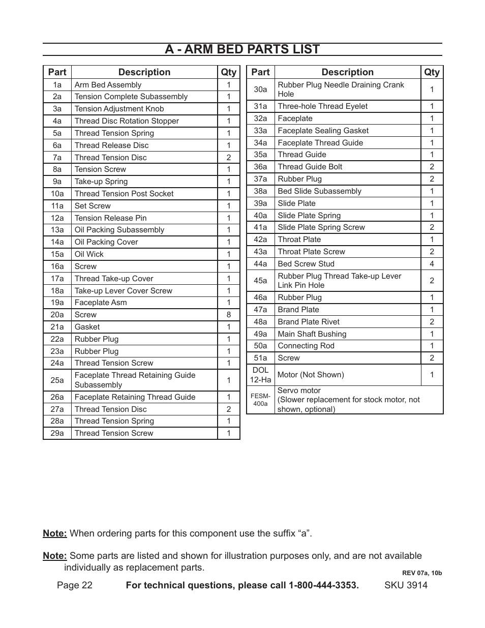 A - arm bed parts list | Harbor Freight Tools 3914 User Manual | Page 22 / 40