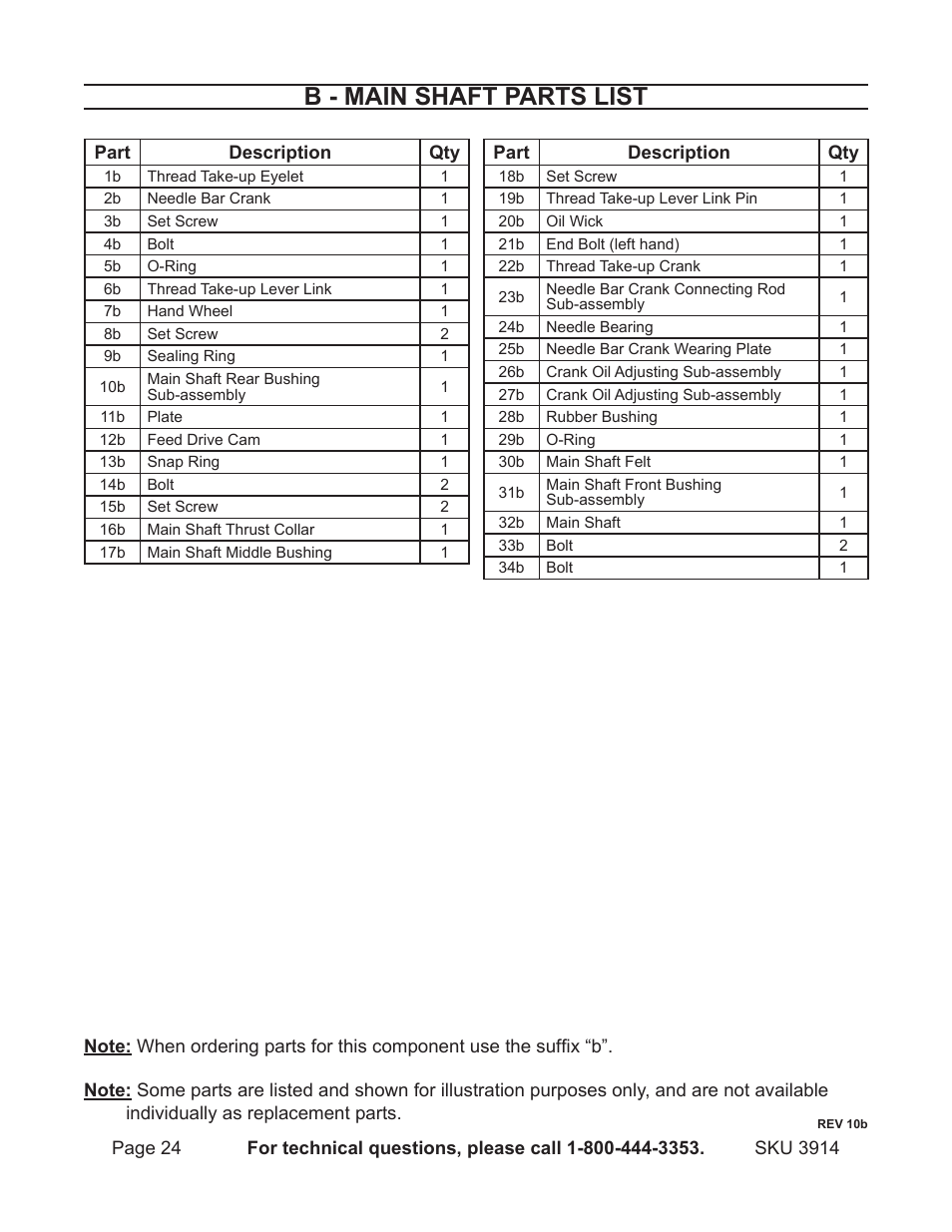 B - main shaft parts list | Harbor Freight Tools 3914 User Manual | Page 24 / 40