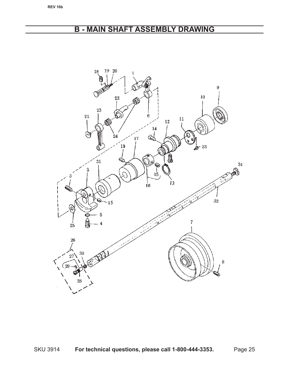 B - main shaft assembly drawing | Harbor Freight Tools 3914 User Manual | Page 25 / 40