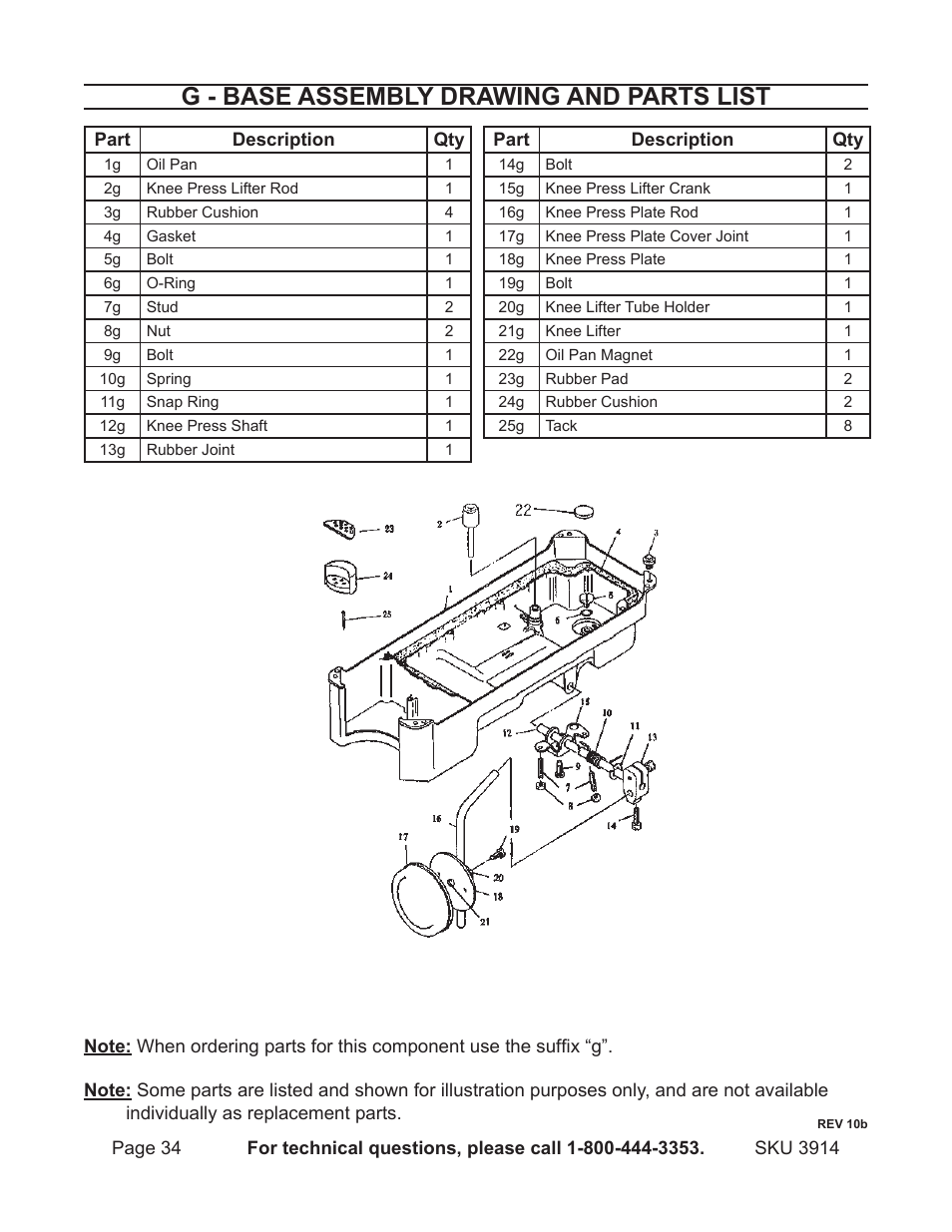 G - base assembly drawing and parts list | Harbor Freight Tools 3914 User Manual | Page 34 / 40