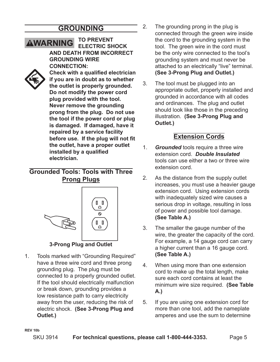 Grounding | Harbor Freight Tools 3914 User Manual | Page 5 / 40