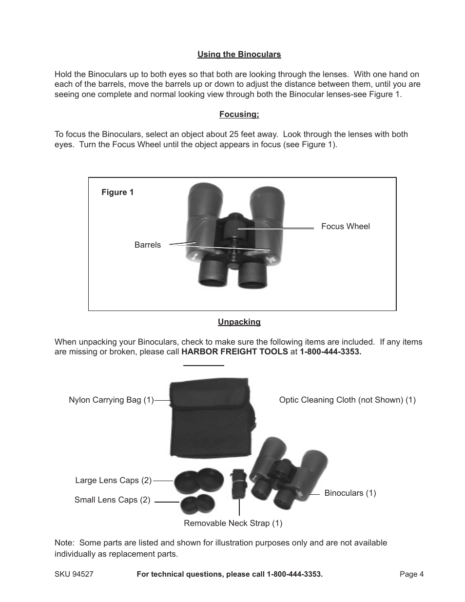 Harbor Freight Tools Gordon 10X50 Wide Angle Binoculars 94527 User Manual | Page 4 / 5