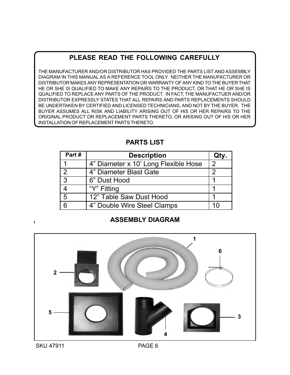 Harbor Freight Tools 47911 User Manual | Page 6 / 6