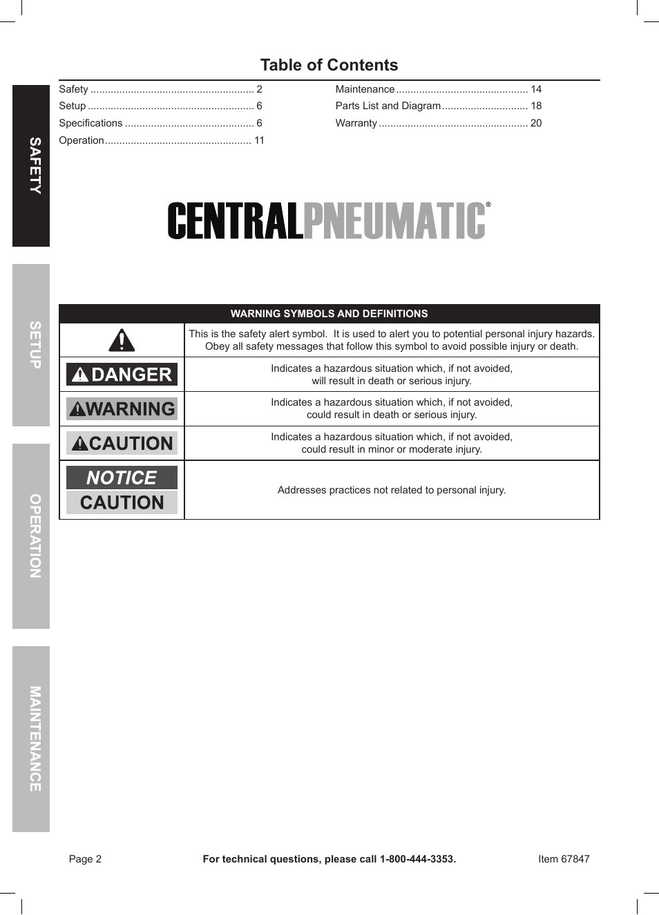 Harbor Freight Tools 67847 User Manual | Page 2 / 20