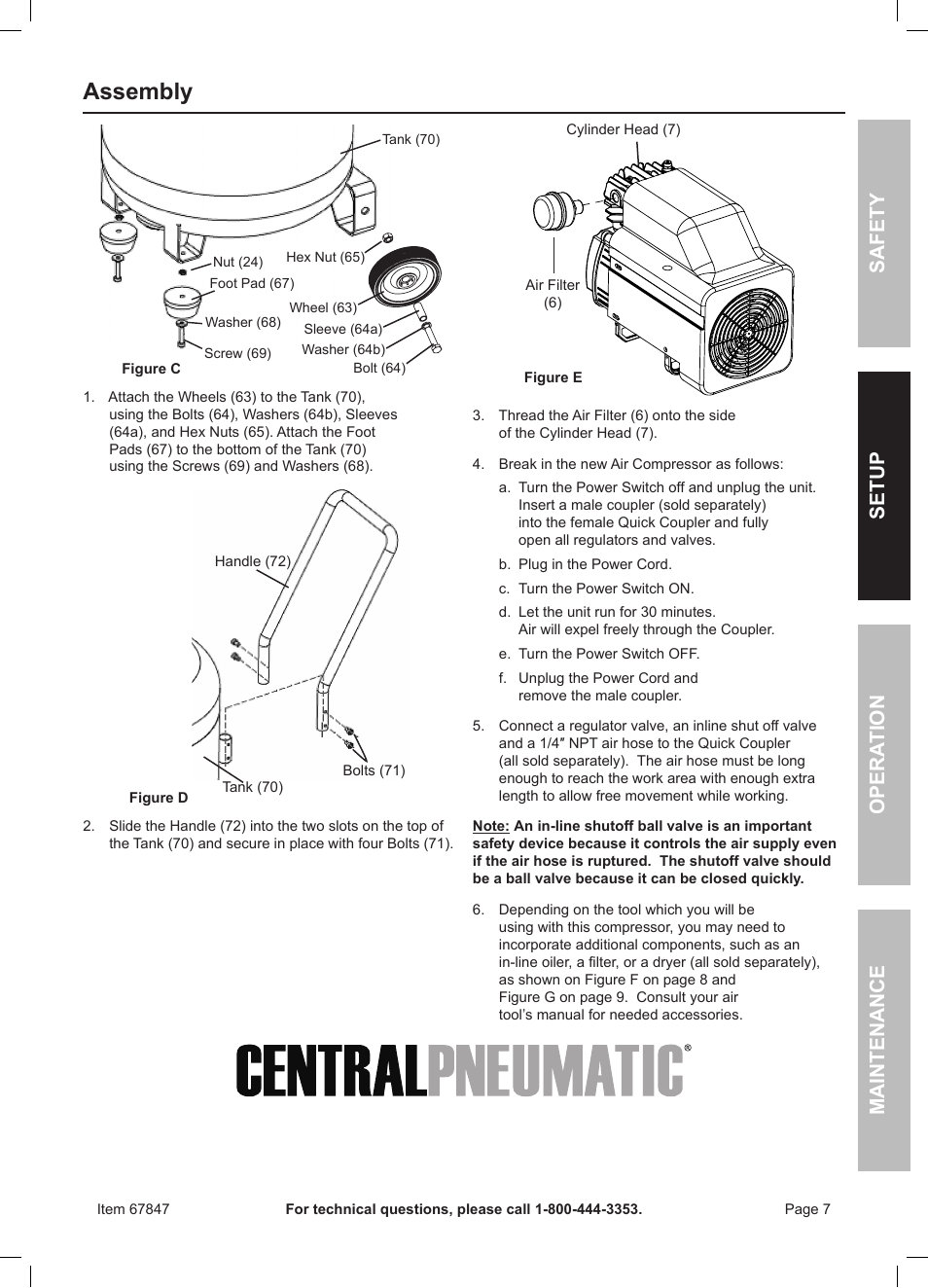 Assembly, Safety opera tion maintenance setup | Harbor Freight Tools 67847 User Manual | Page 7 / 20