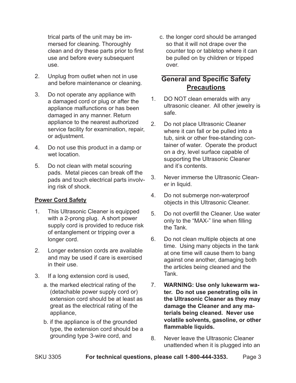 Harbor Freight Tools 3305 User Manual | Page 3 / 9