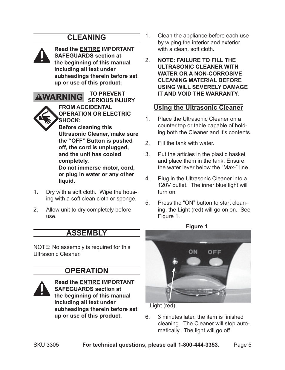 Cleaning, Assembly, Operation | Harbor Freight Tools 3305 User Manual | Page 5 / 9