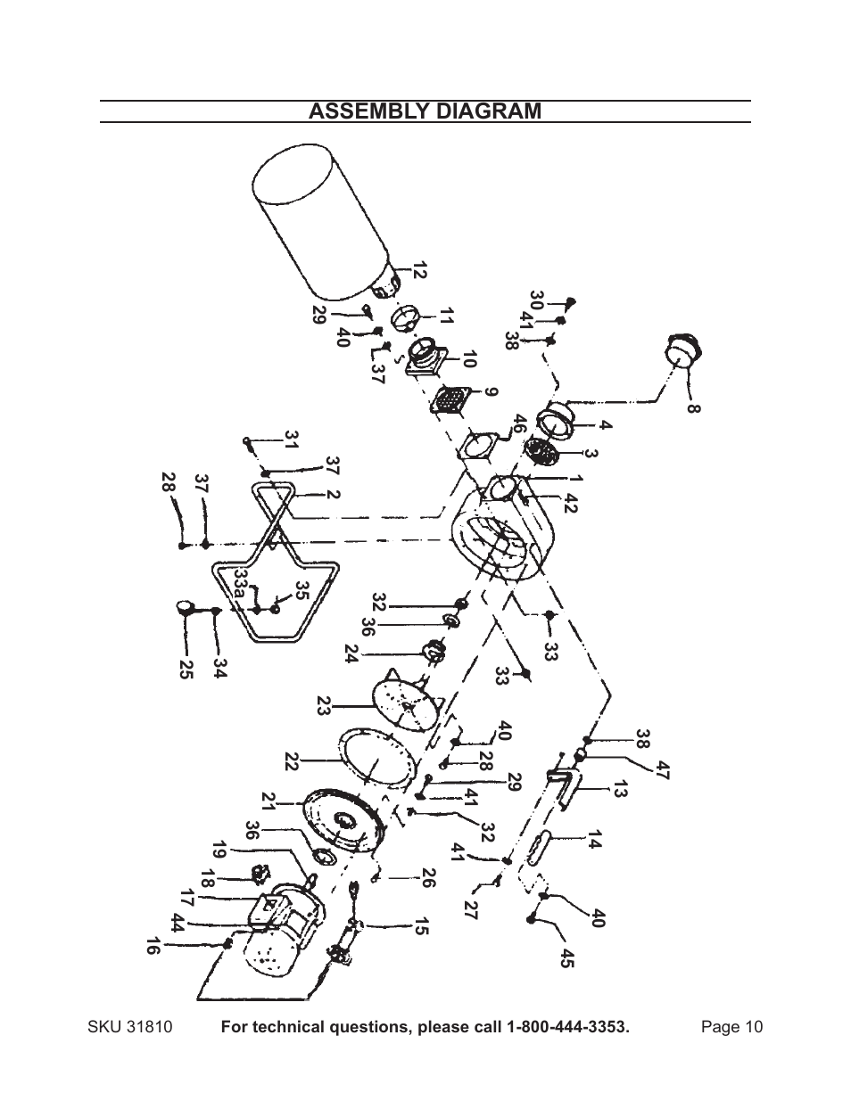 Assembly diagram | Harbor Freight Tools 31810 User Manual | Page 10 / 11