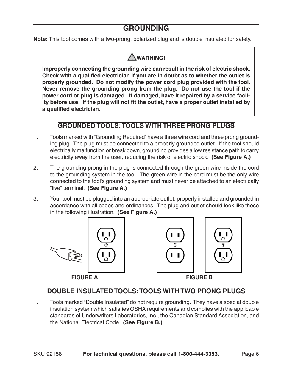 Grounding | Harbor Freight Tools 92158 User Manual | Page 6 / 12