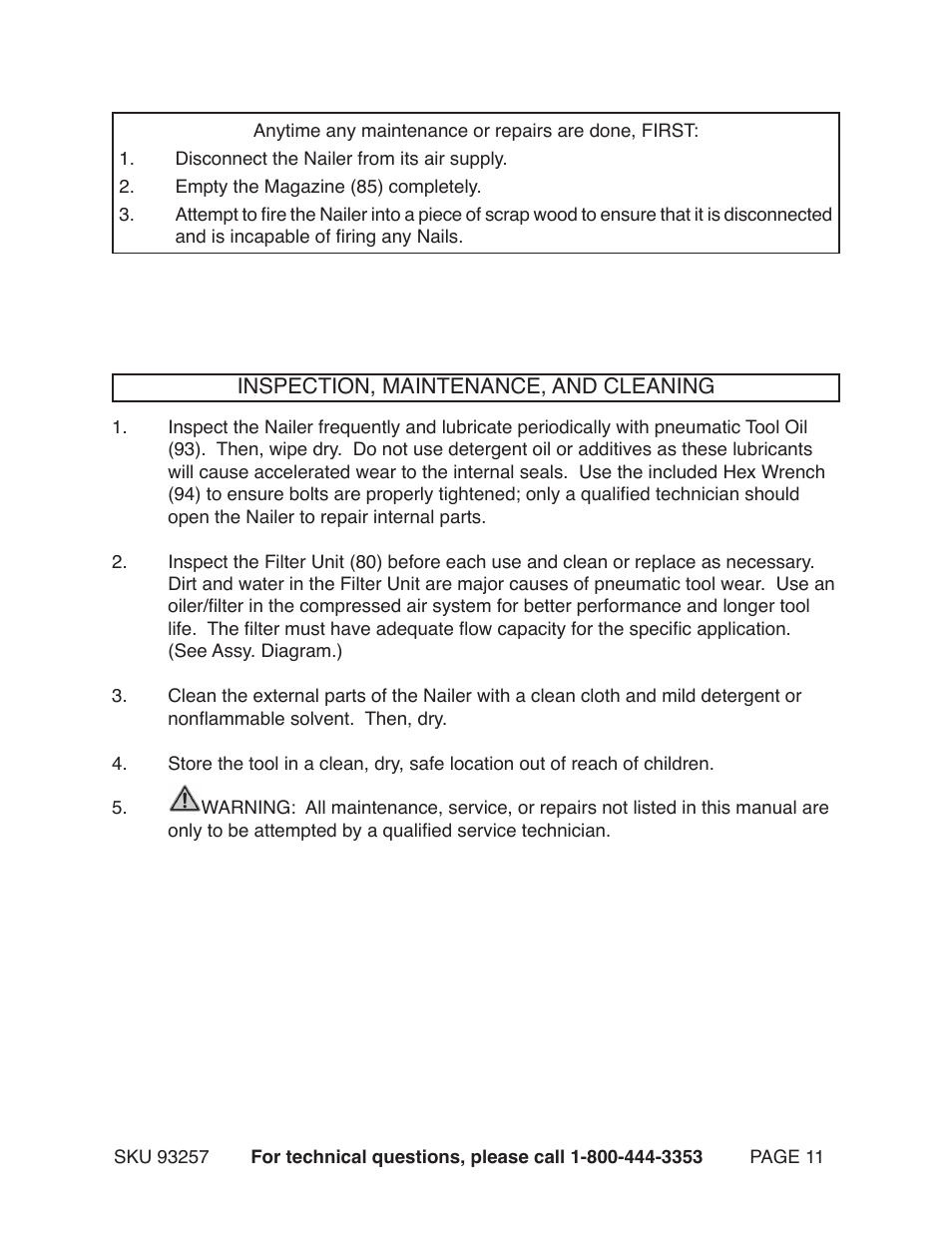 Harbor Freight Tools CENTRAL PNEUMATIC 93257 User Manual | Page 11 / 15