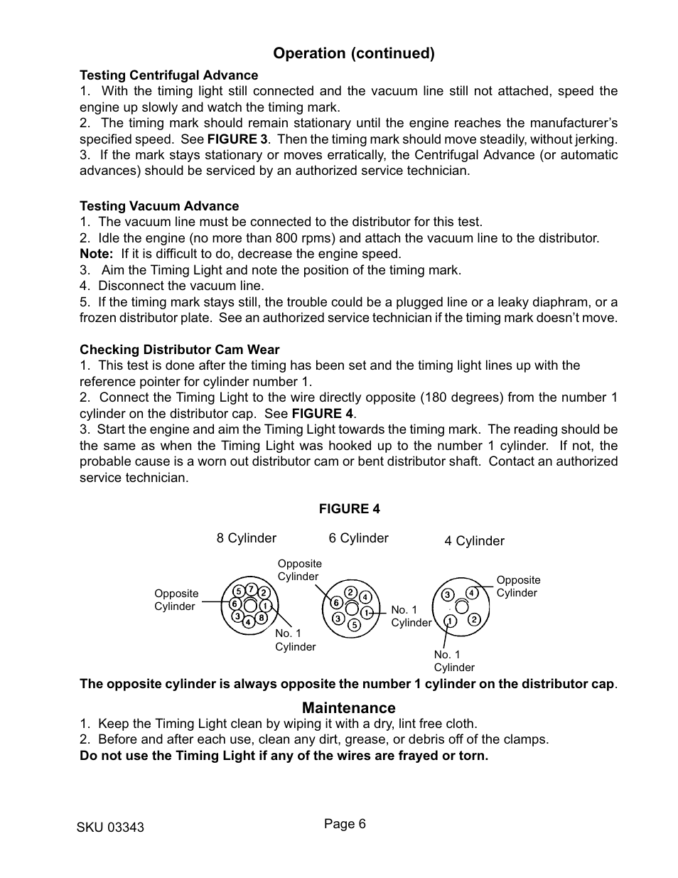 Operation (continued), Maintenance | Harbor Freight Tools 3343 User Manual | Page 6 / 7