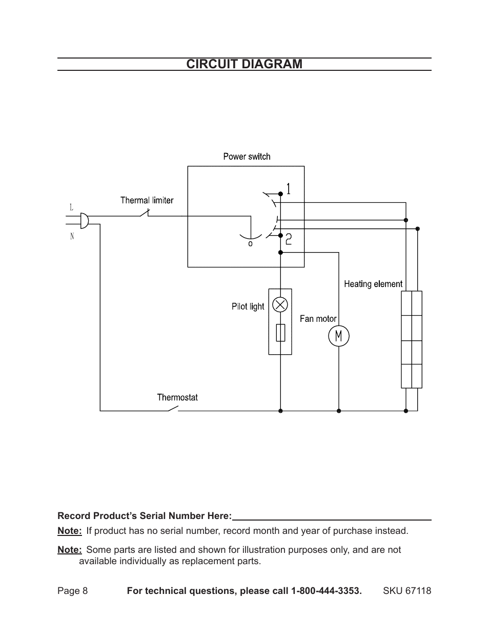 Circuit diagram | Harbor Freight Tools 67118 User Manual | Page 8 / 8