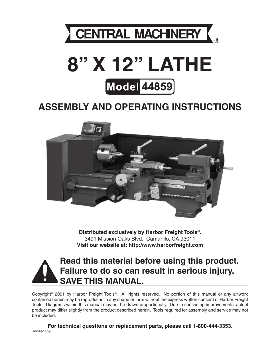 Harbor Freight Tools CENTRAL MACHINERY 44859 User Manual | 31 pages