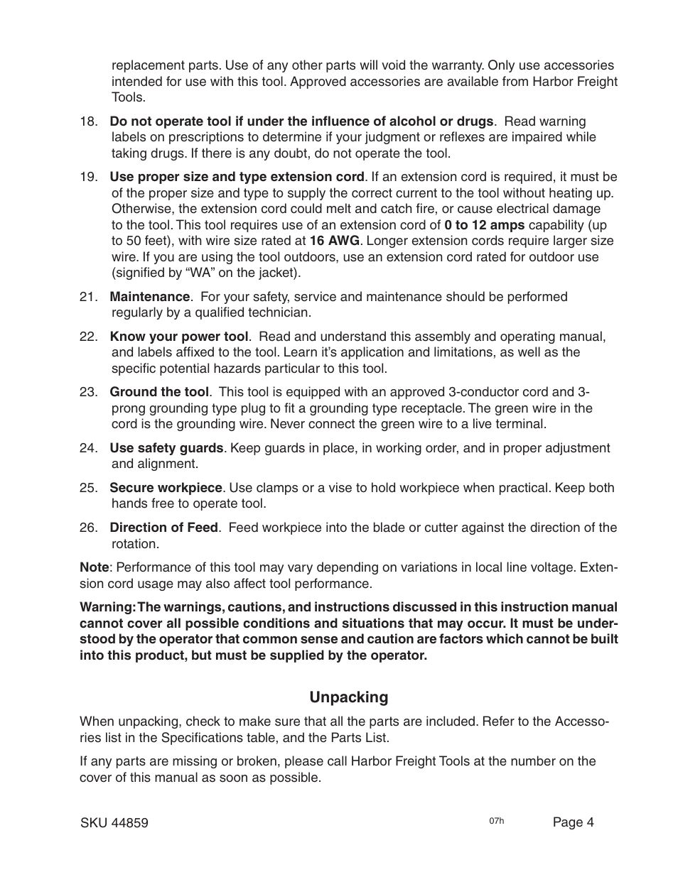 Harbor Freight Tools CENTRAL MACHINERY 44859 User Manual | Page 4 / 31