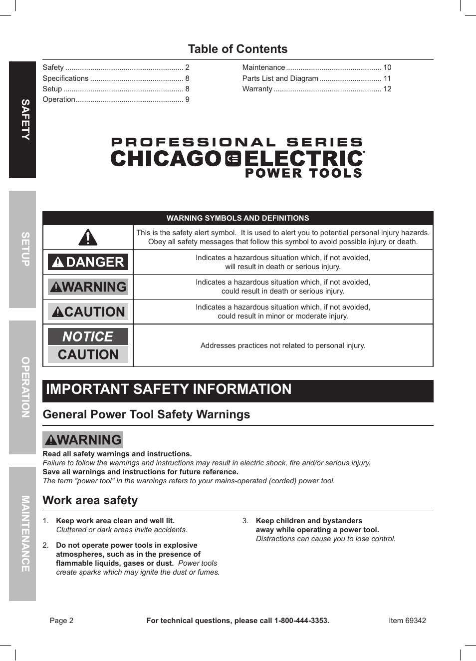 Harbor Freight Tools Professional Series Chicago Electric Power Tools 1600W Heavy Duty Heat Gun 69342 User Manual | Page 2 / 12