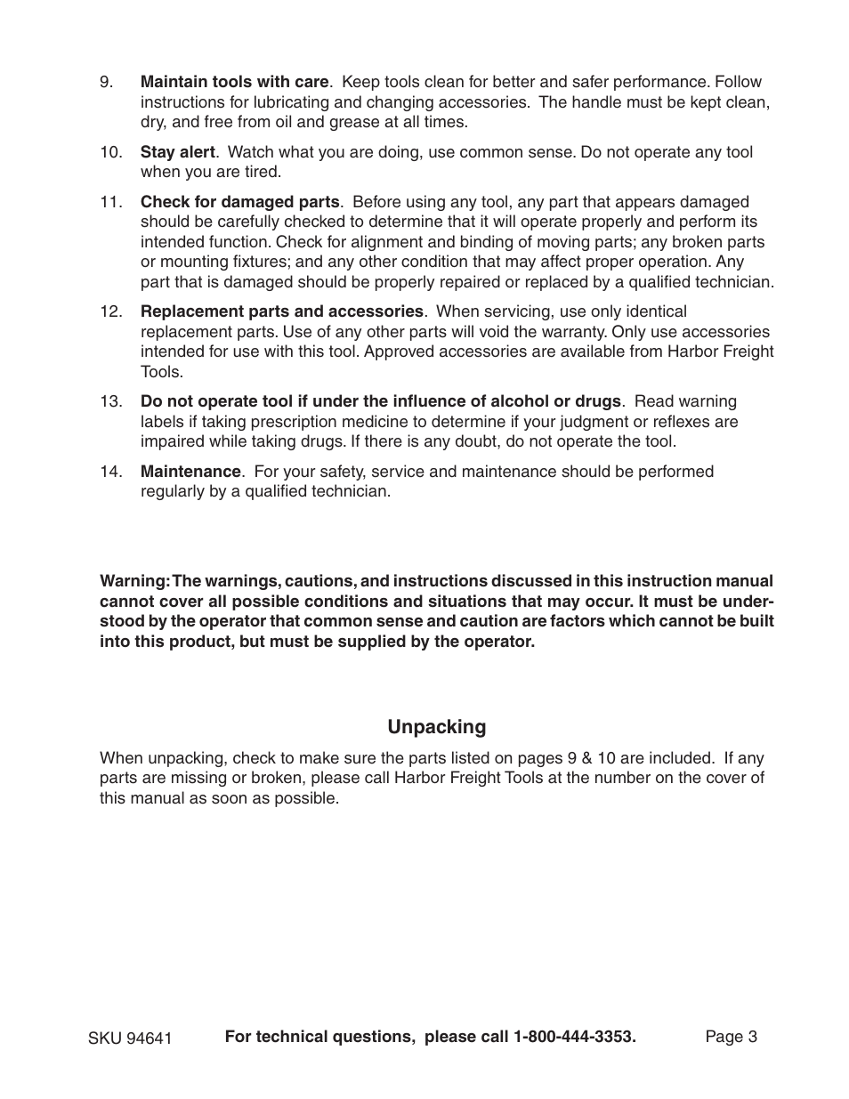 Harbor Freight Tools 94641 User Manual | Page 3 / 11