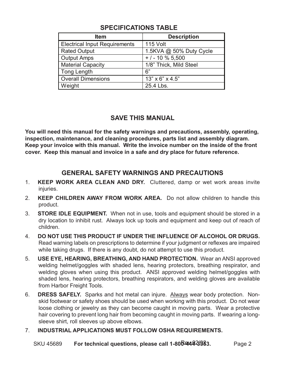 Harbor Freight Tools 45689 User Manual | Page 2 / 14