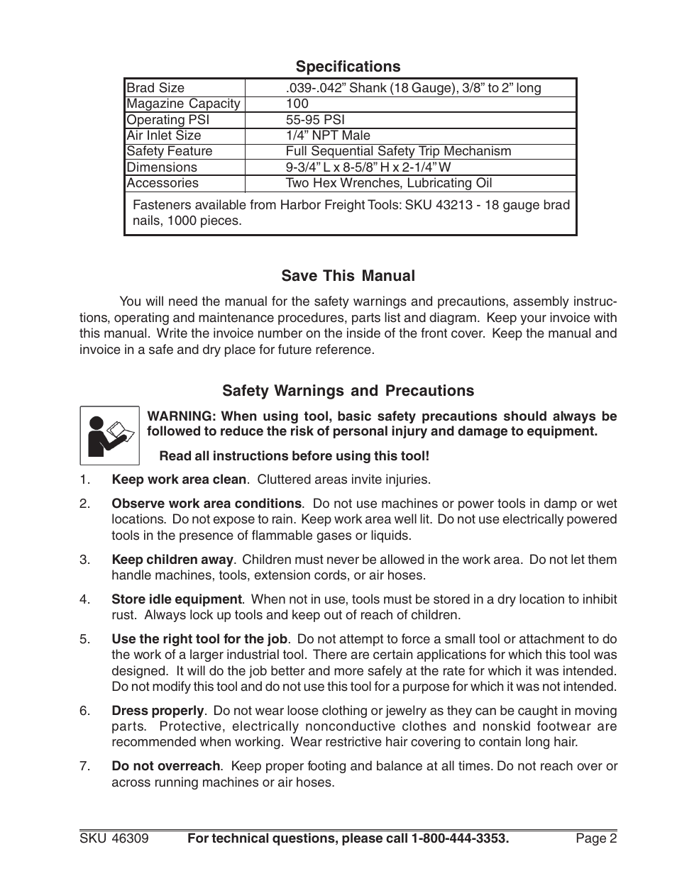 Harbor Freight Tools 46309 User Manual | Page 2 / 10