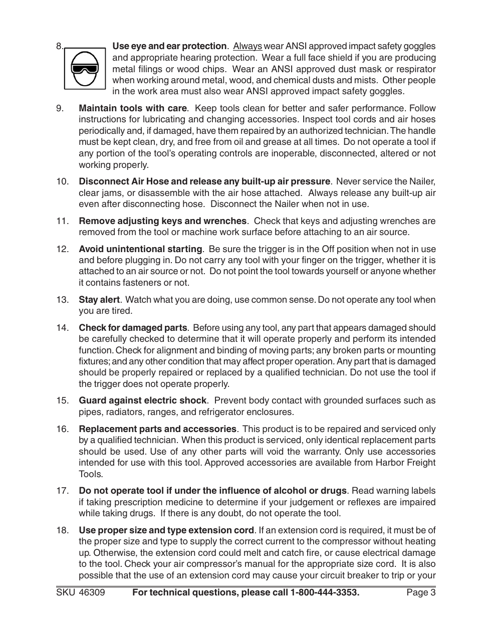 Harbor Freight Tools 46309 User Manual | Page 3 / 10
