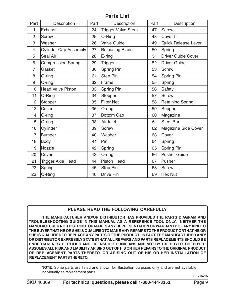 Harbor Freight Tools 46309 User Manual | Page 9 / 10