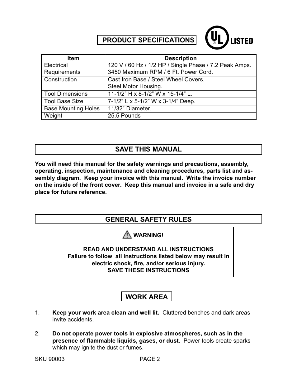 Harbor Freight Tools 90003 User Manual | Page 2 / 16