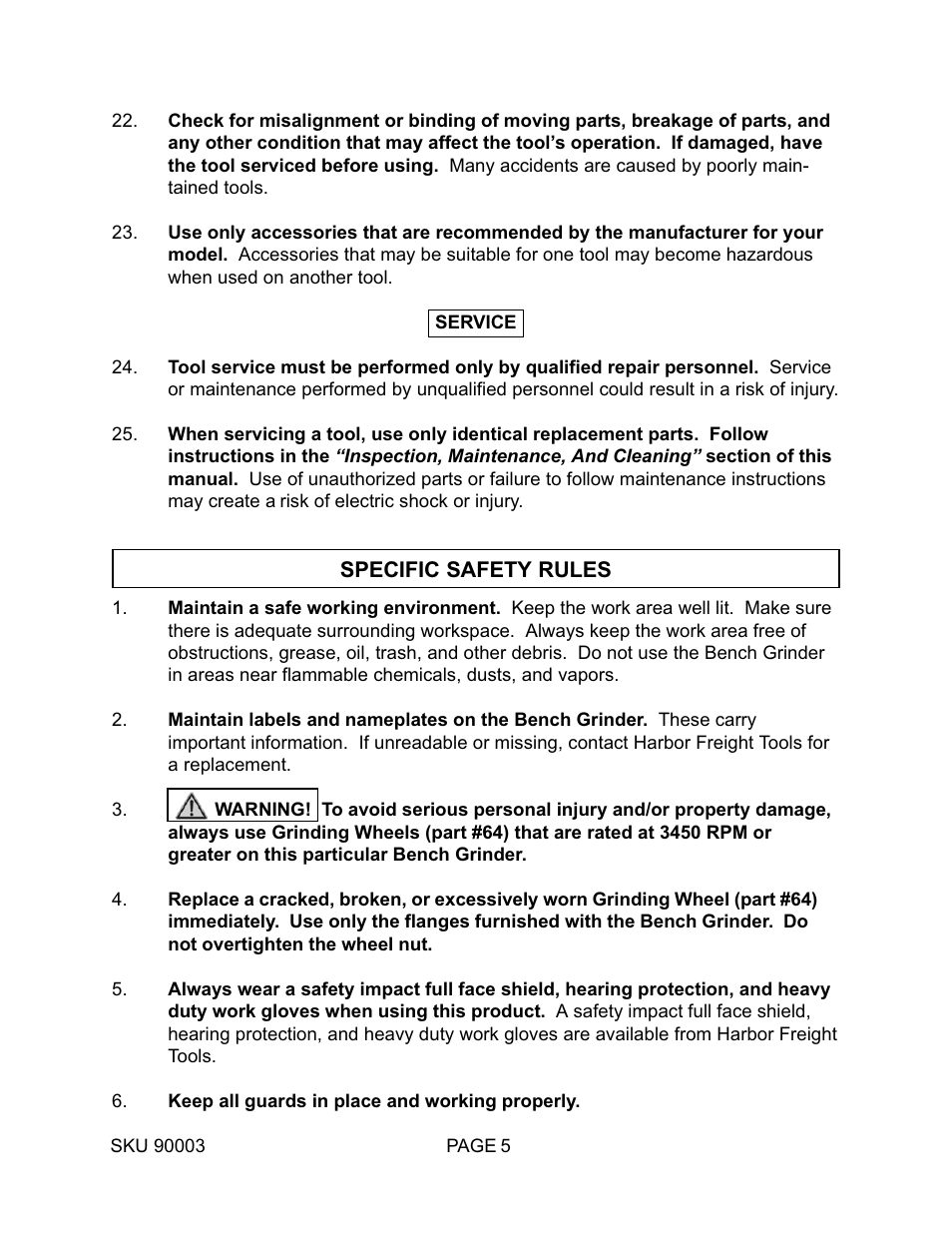 Harbor Freight Tools 90003 User Manual | Page 5 / 16
