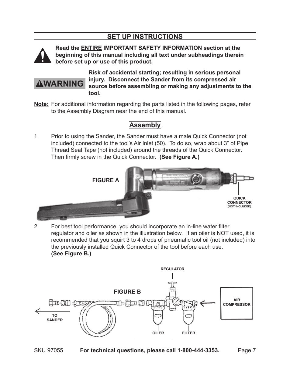 Warning, Set up instructions, Assembly | Harbor Freight Tools 97055 User Manual | Page 7 / 12