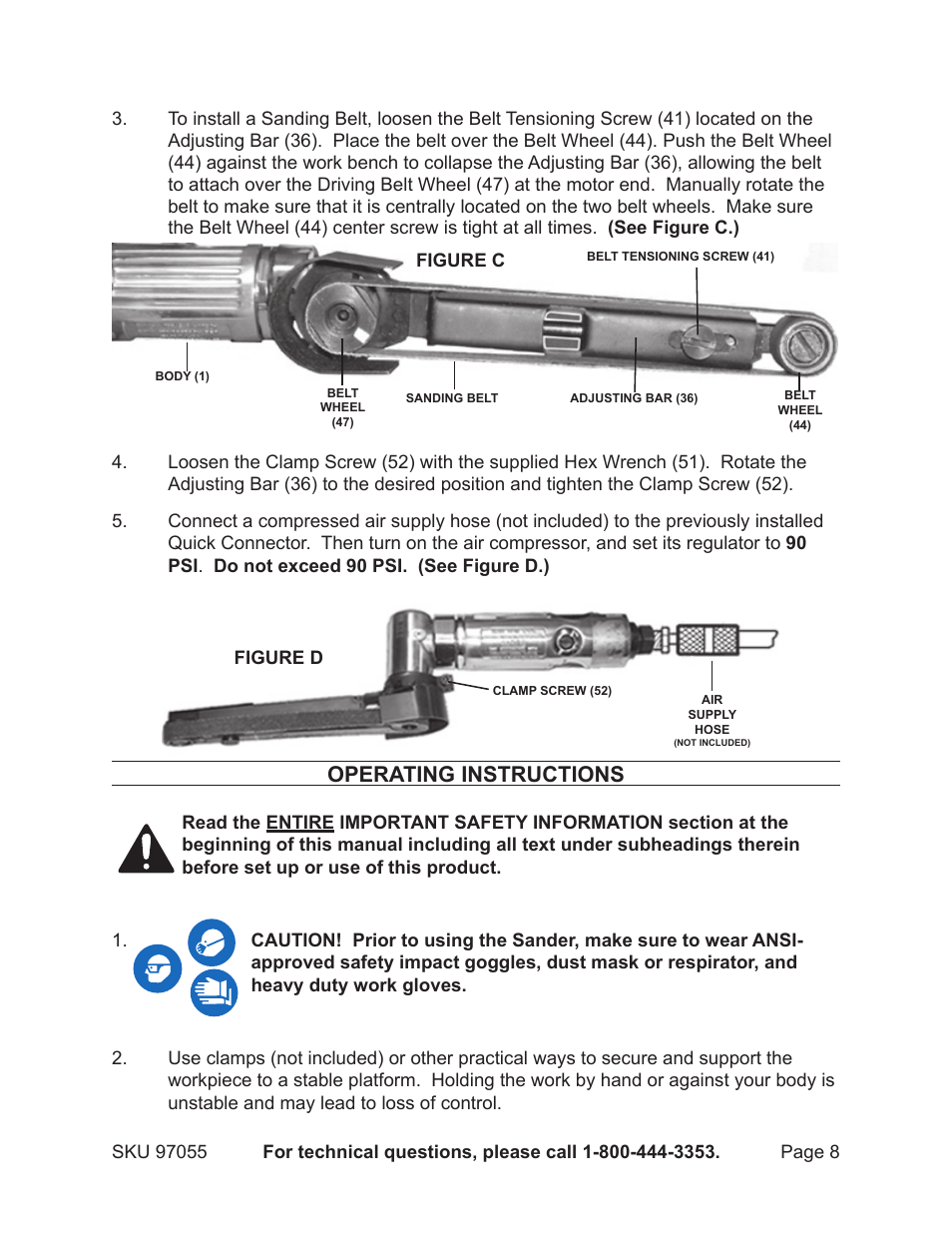 Operating instructions | Harbor Freight Tools 97055 User Manual | Page 8 / 12