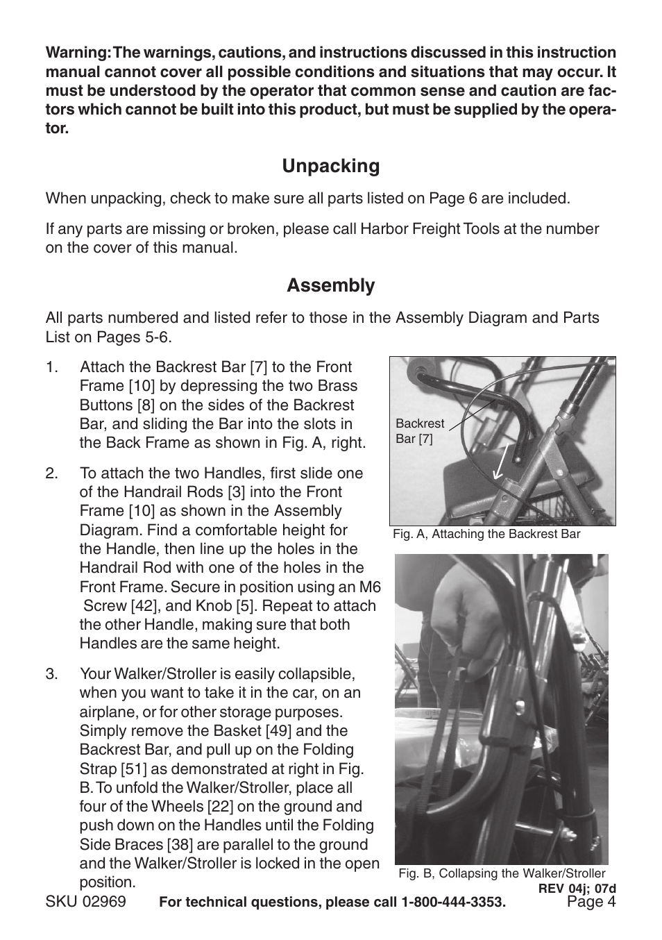 Unpacking, Assembly | Harbor Freight Tools 02969 User Manual | Page 4 / 6