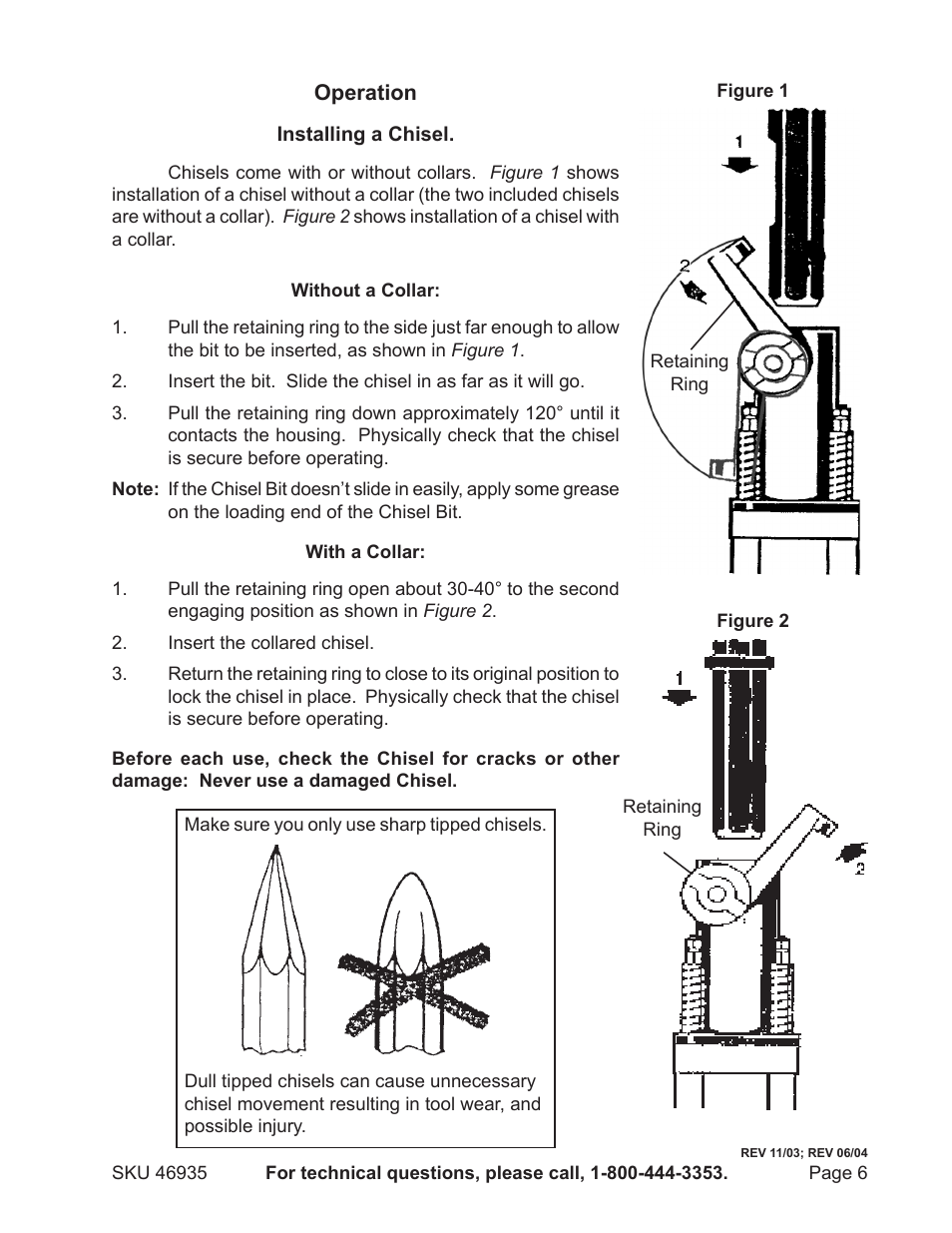 Harbor Freight Tools Chicago Electric Breaker Hammer with Portable Case 46935 User Manual | Page 6 / 10