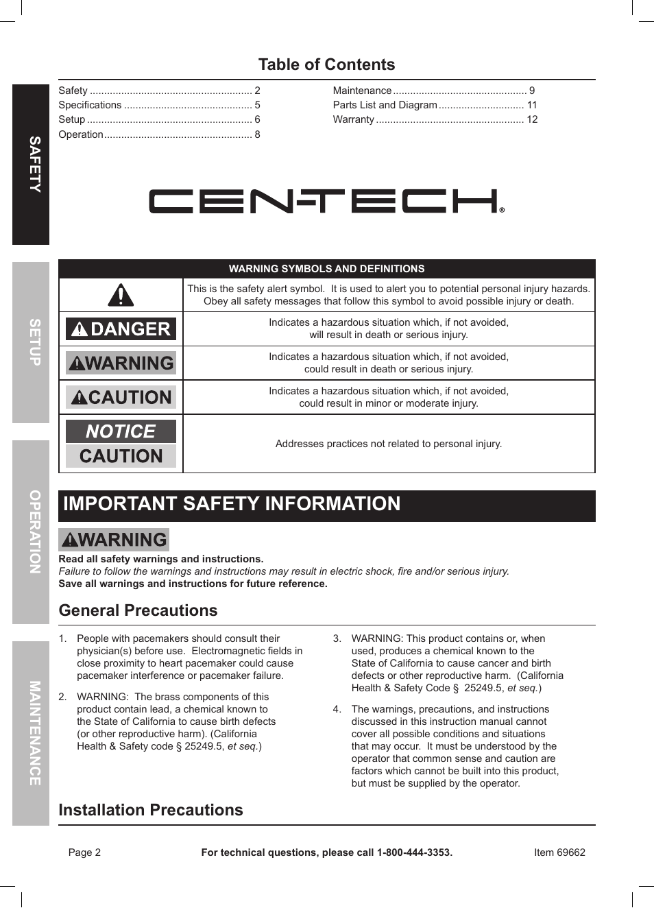 Harbor Freight Tools Centech 2000watt continuous power inverter 69662 User Manual | Page 2 / 12