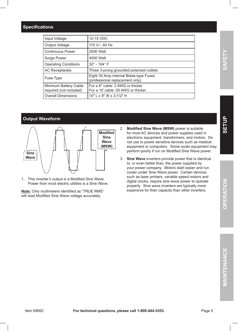 Harbor Freight Tools Centech 2000watt continuous power inverter 69662 User Manual | Page 5 / 12