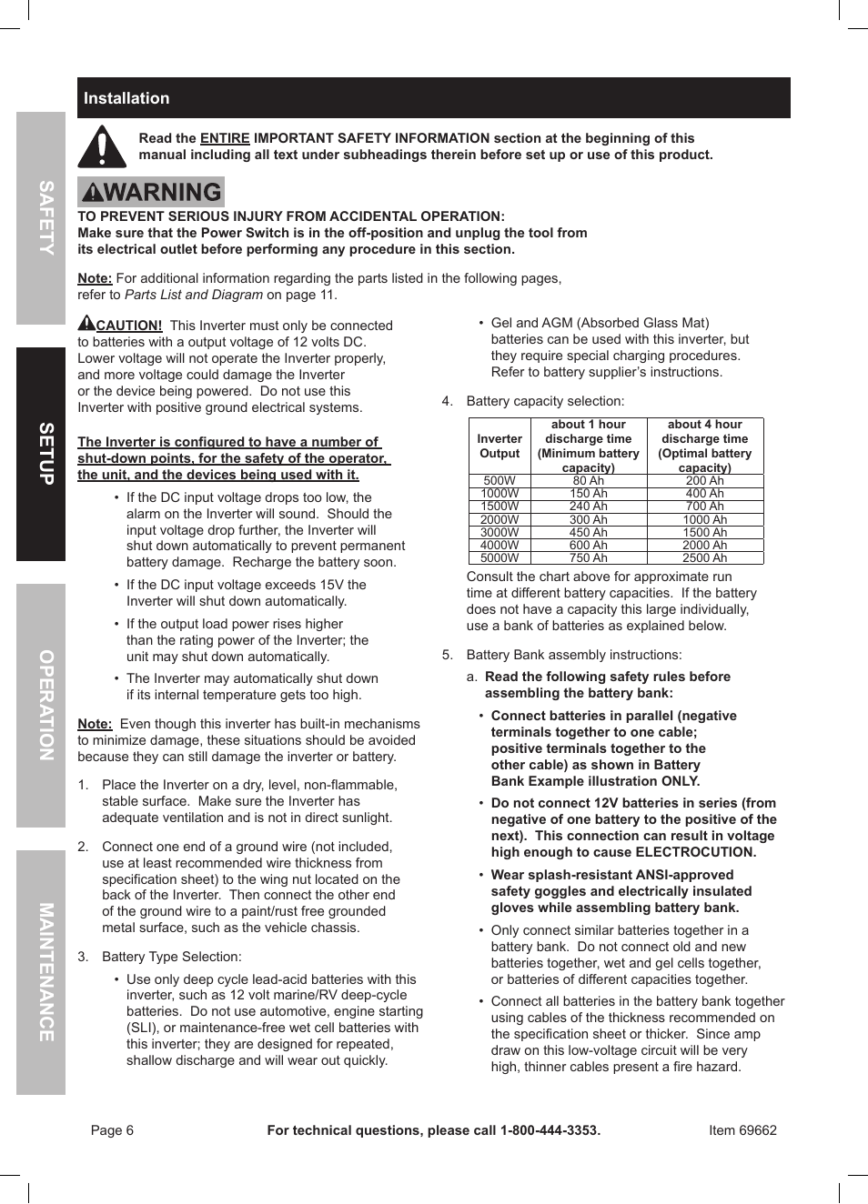 Harbor Freight Tools Centech 2000watt continuous power inverter 69662 User Manual | Page 6 / 12